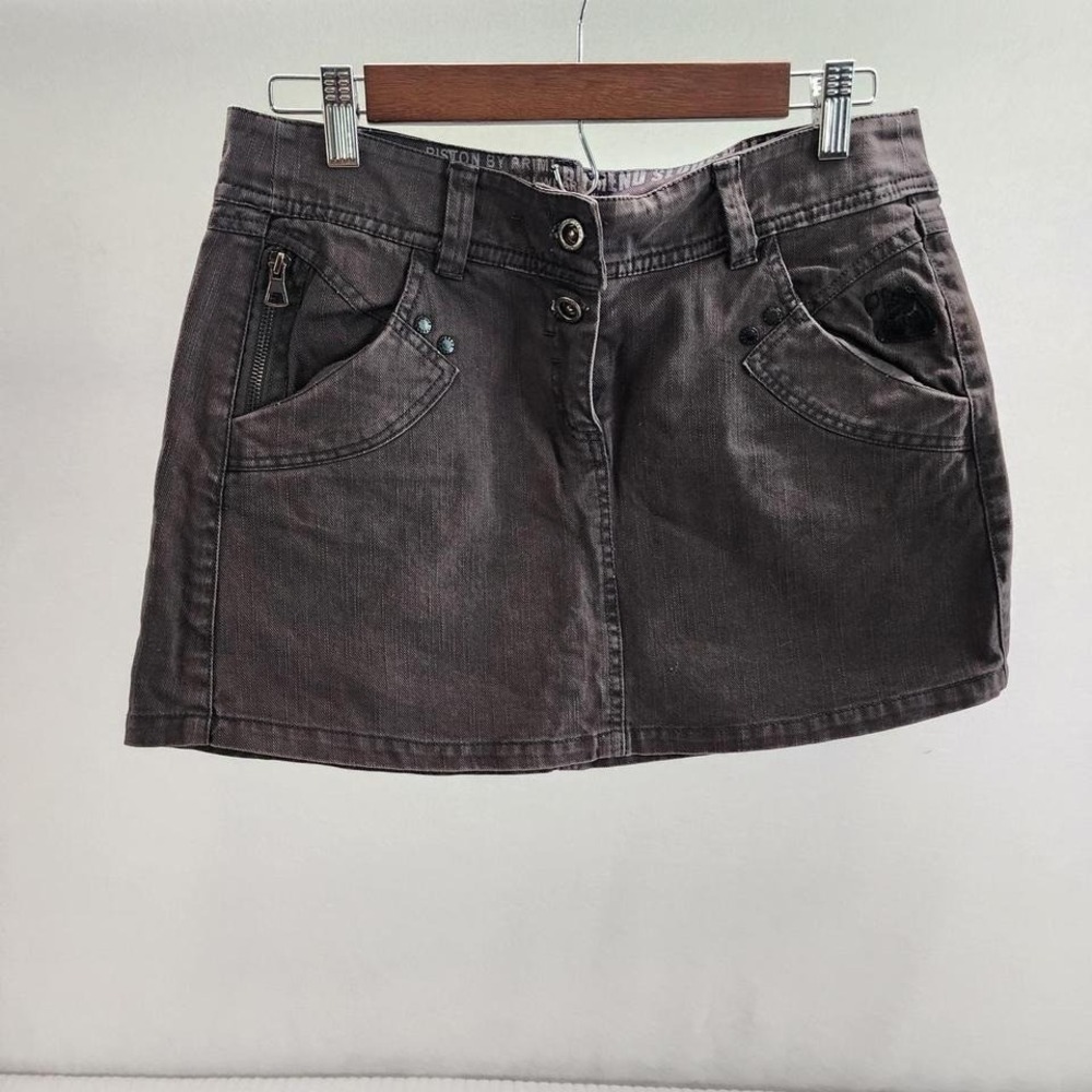 B BISTON Denim Mini Skirt,‎ Dark Gray Wash, Studded, Pockets M